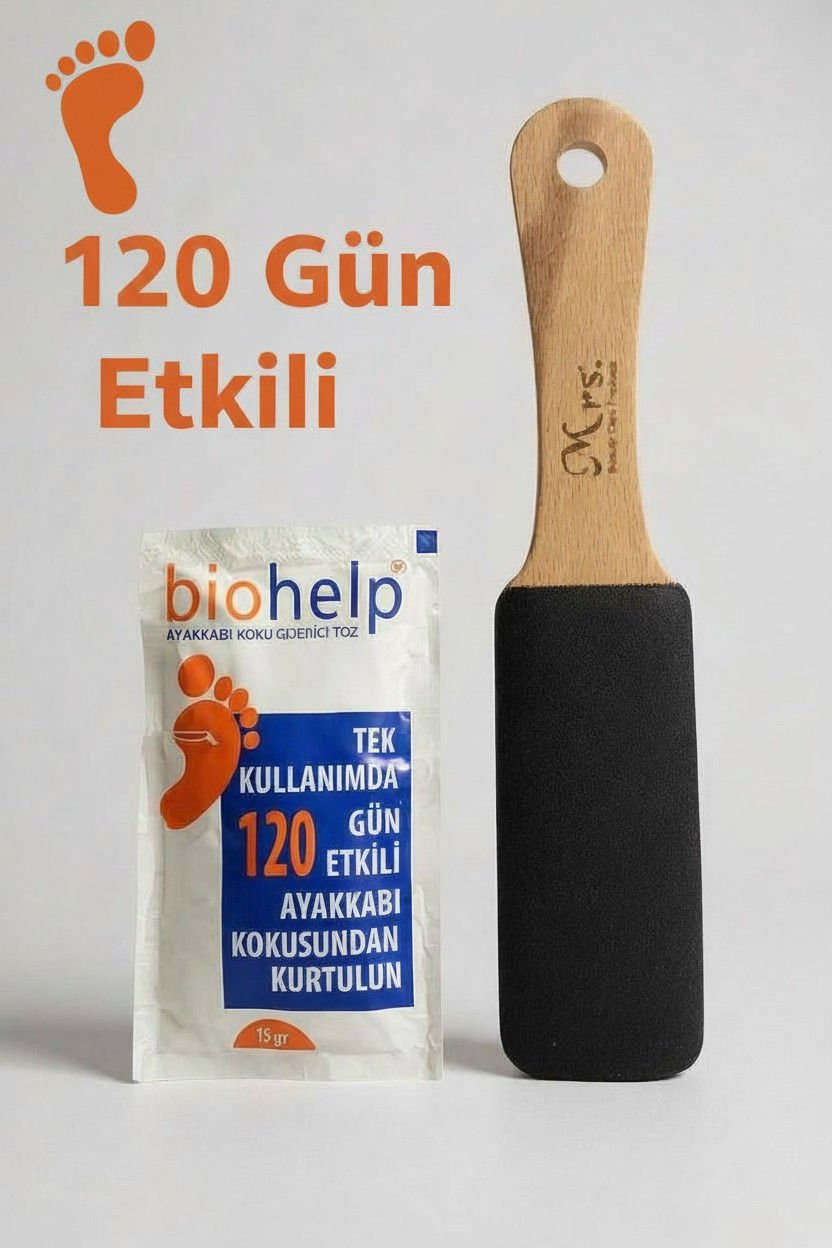 2'li Set Ayakkabı Koku Giderici + Ahşap Saplı Topuk Törpüsü Nasır Zımparası 22x4,5cm