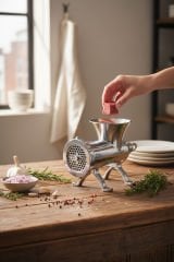 22'lik Full Paslanmaz Çelik Kıyma Makinesi Kollu Manuel – Dayanıklı ve Hijyenik Makina