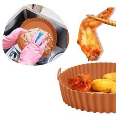 BUFFER® Siyah Silikon Fırın Ve Airfryer Yuvarlak Model 23 Cm Ve Vizon Pişirme Matı 20 Cm