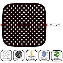 BUFFER® 150 Adet Kullan-At Delikli Kare Model Pişirme Kağıdı Ve Siyah Pişirme Matı 21,5 Cm