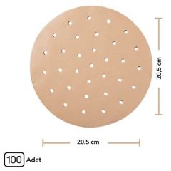 BUFFER®Vizon Pişirme Matı 20 Cm Ve 100 Adet Tek Kullan-At Air Fryer Pişirme Kağıdı Yuvarlak Delikli