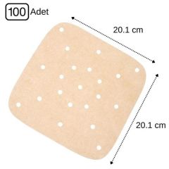 BUFFER® Kare Model Gri Pişirme Matı 20 Cm Ve 100 Adet Kullan-At Pişirme Kağıdı Delikli Kare Model