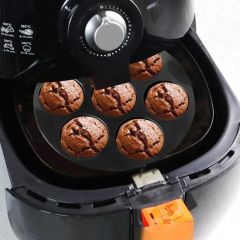 BUFFER® Airfryer Yuvarlak Model Pişirme Matı Kırmızı 20 Cm ve 7 Gözlü Airfryer Cupcake Kalıbı