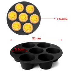 BUFFER® Airfryer Yuvarlak Model Pişirme Matı Kırmızı 20 Cm ve 7 Gözlü Airfryer Cupcake Kalıbı