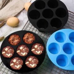 BUFFER® Airfryer Yuvarlak Model Pişirme Matı Siyah 20 Cm ve  7 Gözlü Airfryer Cupcake Kalıbı