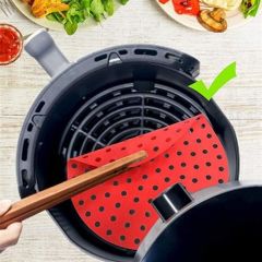 BUFFER® Airfryer Yuvarlak Model Pişirme Matı Kırmızı ve Yuvarlak Model Pişirme Matı Siyah 23cm