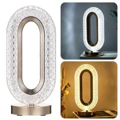 BUFFER® Oval Model USB Şarjlı Dokunmatik 3 Farklı Işık Modlu Masa Üstü Kristal Akrilik Lamba Led