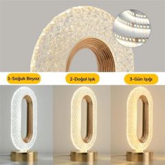 BUFFER® Oval Model USB Şarjlı Dokunmatik 3 Farklı Işık Modlu Masa Üstü Kristal Akrilik Lamba Led