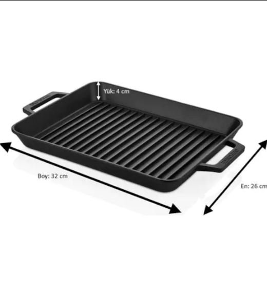 Defonte Döküm Demir 26x32cm Dikdörtgen Grill Izgara Tava
