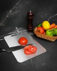 Mutfak Kesme Tahtası 21x29 cm, 304 Paslanmaz Çelik, Kesim Panosu Küçük Boy, Antibakteriyel