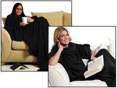 BUFFER® Kışın Sıcak Tutan Kollu Giyilebilir Polar Kumaş Siyah Battaniye