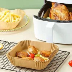BUFFER® 200 Adet Air Fryer Pişirme Kağıdı Tek Kullanımlık Yağlı Kağıdı Kare Delikli ve Tabak Model