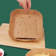 BUFFER® 200 Adet Air Fryer Pişirme Kağıdı Tek Kullanımlık Yağlı Kağıdı Kare Delikli ve Tabak Model