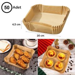 BUFFER® 200 Adet Air Fryer Pişirme Kağıdı Tek Kullanımlık Yağlı Kağıdı Kare Delikli ve Tabak Model