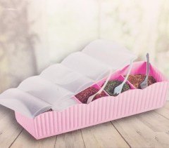 BUFFER® 5 Bölmeli Kaşıklı Şeffaf Kapaklı Dekoratif Plastik Baharatlık