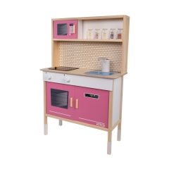 T1032 AHŞAP SU AKAN MUSLUKLU VE LEDLİ ÇOCUK MUTFAĞI PEMBE
