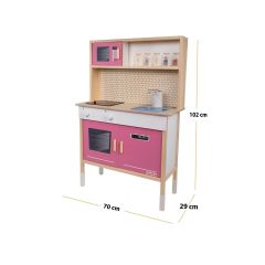 T1032 AHŞAP SU AKAN MUSLUKLU VE LEDLİ ÇOCUK MUTFAĞI PEMBE