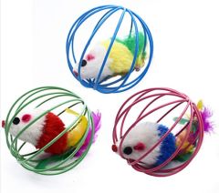 Kafesli Renkli Fareli Kedi Köpek Oyun Topu 6 cm
