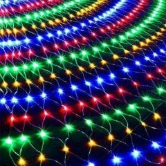 BUFFER® 1x2 Metre Dekoratif File Ağ Perde 192 LED 8 Animasyonlu Farklı Işık Modu RGB Fişli