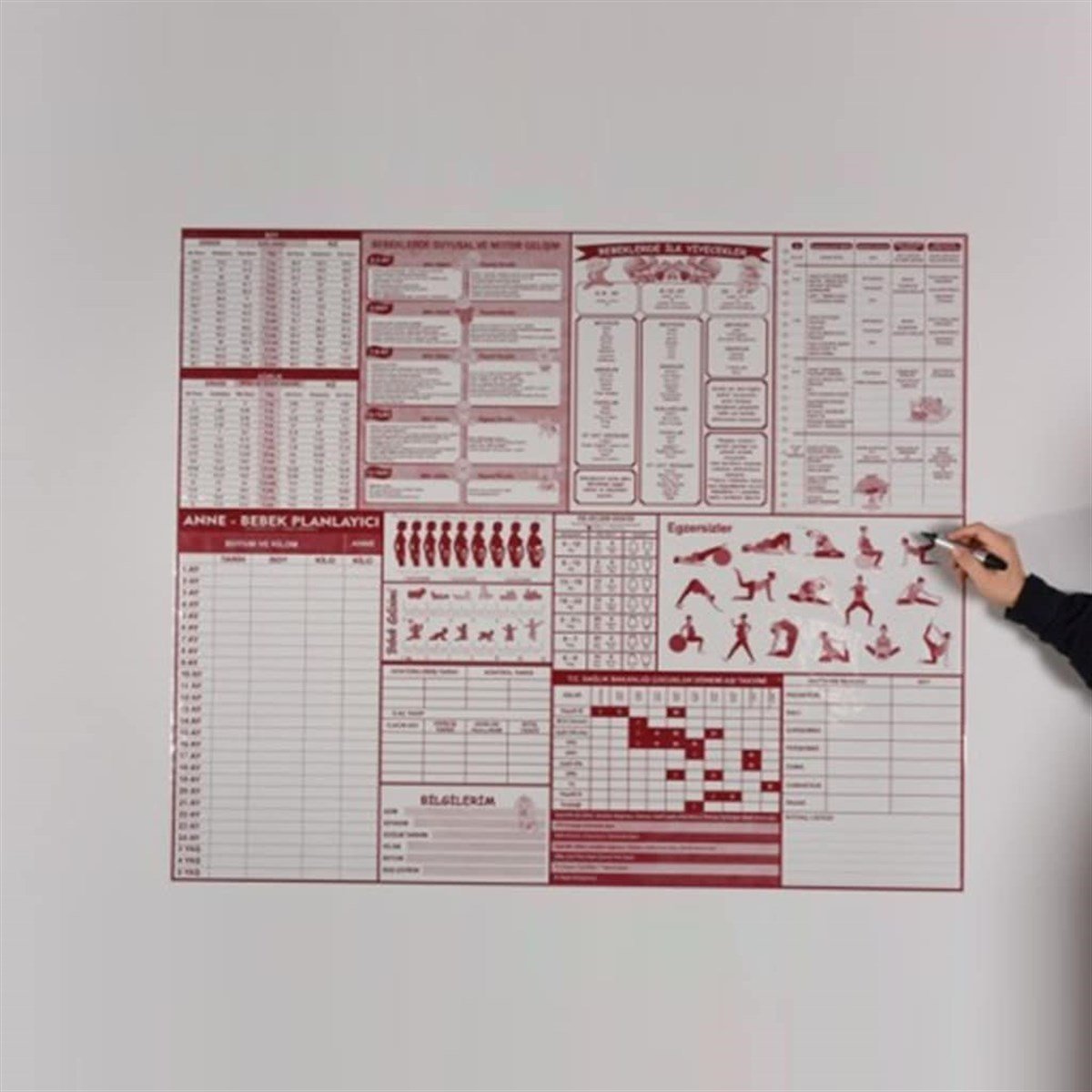 BUFFER® Anne Bebek Takvimi Hamilelik Planlayıcı Akıllı Kağıt Tahta 120*100 Cm
