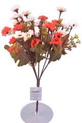 BUFFER® 7 Dallı 33 cm Dekoratif Papatya Yapay Sahte Çiçek Kırmızı Beyaz
