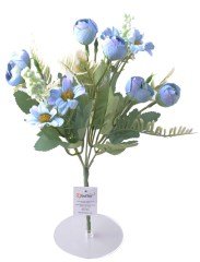 BUFFER® 5 Dallı 28 cm Aranjmanlı Dekoratif Gül ve Papatya Demeti Mavi