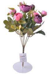 BUFFER® 6 Dallı 28 cm Şakayık Gül Yapay Çiçek Pembe Mor Dekoratif Çiçek