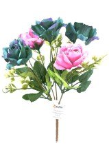 BUFFER® 5 Dallı 28 cm Gül Yapay Çiçek  Yeşil Lila-CK010YL