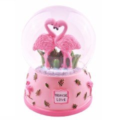 BUFFER® Pembe Flamingo Orta Boy Işıklı Müzikli Kar Küresi (B)
