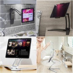 BUFFER® 360 Derece Dönebilen Mutfak Masaüstü Telefon Tablet Tutucu Ayarlanabilir Esnek Ayaklı Metal Gövdeli