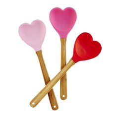 BUFFER® Dekoratif Kalp Şeklinde Ahşap Saplı Sevimli Slikon Spatula Kaşık