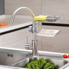 BUFFER® Paslanmaz Çelik İki Katlı Mutfak ve Banyo Organizer Musluk Sabunluk Şampuanlık Rafı