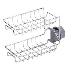 BUFFER® Paslanmaz Çelik İki Katlı Mutfak ve Banyo Organizer Musluk Sabunluk Şampuanlık Rafı