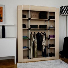 Portatif Metal Borulu Çift Yandan Raflı Bez Dolap