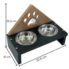 BUFFER® Ahşap Paslanmaz Çelik Kedi Köpek Toz Hazneli 2li Demonte Stand Metal Mama ve Su Kabı Kutusu