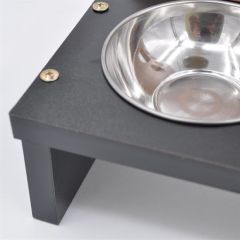 BUFFER® Ahşap Paslanmaz Çelik Kedi Köpek Toz Hazneli 2li Demonte Stand Metal Mama ve Su Kabı Kutusu