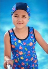 Emayo Kız Çocuk Yarı Tesettür Mayo Naz 4501 Lacivert (Kısa Kollu) 11-12 Yaş