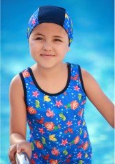 Emayo Kız Çocuk Yarı Tesettür Mayo Naz 4501 Lacivert (Kısa Kollu) 13-14 Yaş