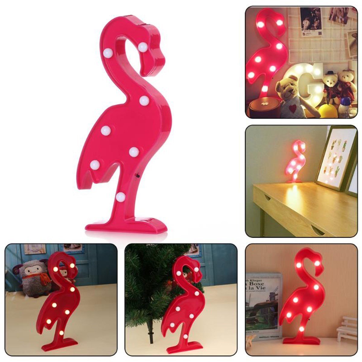 BUFFER® Flamingo Ledli Pilli Dekoratif Masa Duvar ve Gece Aydınlatma Lambası