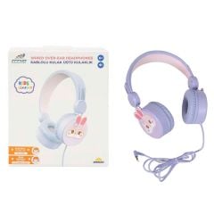 S0000007 -SUN-GLE-ECH-KULAKLIK MİKROFONLU KABLOLU TAVŞAN RESİMLİ LİLA