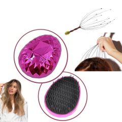 BUFFER® Pembe Düzleştirici Tarak  Ve Yumuşak Rahatlatıcı Kafa Kaşıma Teli ve Masaj aleti Seti