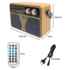 BUFFER® 507B Dekoratif Eskitme Nostalji Uzaktan Kumandalı Radyo Usb/Aux/Hafıza Kartı/Bluetooth/Şarjlı