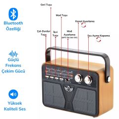 BUFFER® 507B Dekoratif Eskitme Nostalji Uzaktan Kumandalı Radyo Usb/Aux/Hafıza Kartı/Bluetooth/Şarjlı