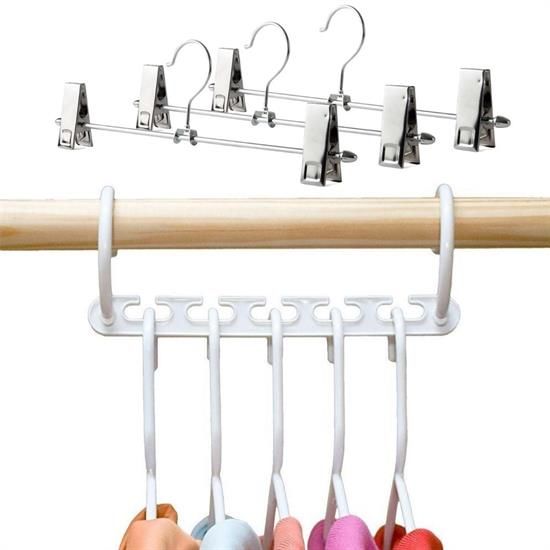 BUFFER® Dolap İçi Elbise Askısı Organizatörü Ve Paslanmaz Mandallı Pantolon Ve Etek Askısı Seti