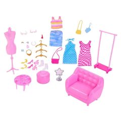HPL78 Barbie'nin Kıyafet ve Aksesuar Askısı Oyun Seti