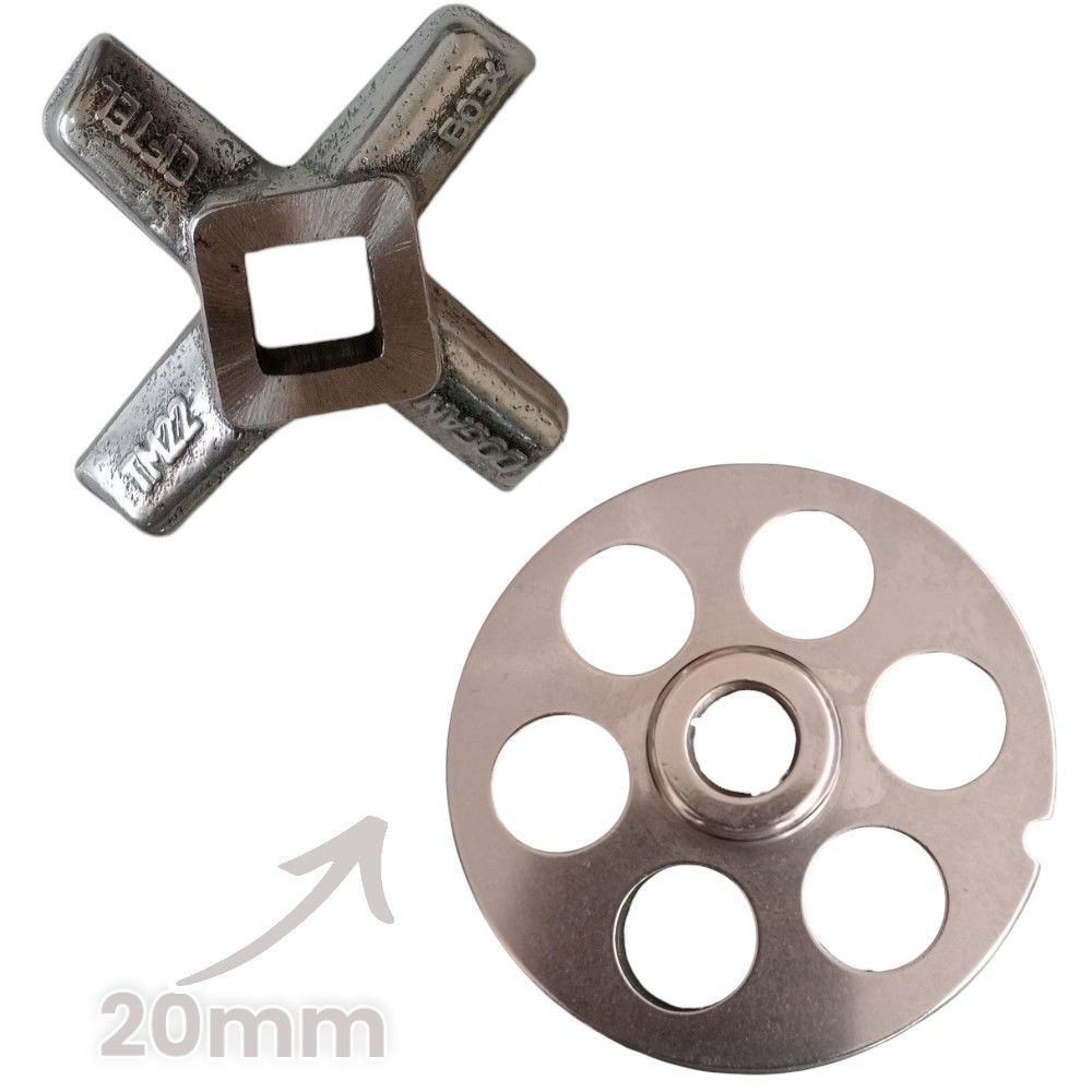 22 Numara 2'li Kıyma Makinesi Ayna ve Bıçak Seti Vardı 1050 Çelik 20mm