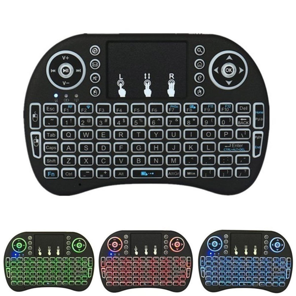 BUFFER® Işıklı Kablosuz Şarjlı Mini Türkçe Q Klavye Smart TV PS3 Dokunmatik Mouse