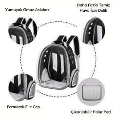 BUFFER® Şeffaf Astronot Kapsül Kedi Köpek Seyahat Yolculuk Sırt Çantası ve 3 Fonksiyonlu Kedi Lazer