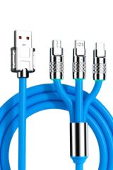 BUFFER®Kutulu  3 Şarj Aleti 1 Arada Çinko Alaşım Hızlı Şarj Kablosu Mavi 3 in 1