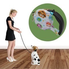 BUFFER® 5 Metre Desenli Makaralı El Frenli Otomatik Köpek Gezdirme Tasması